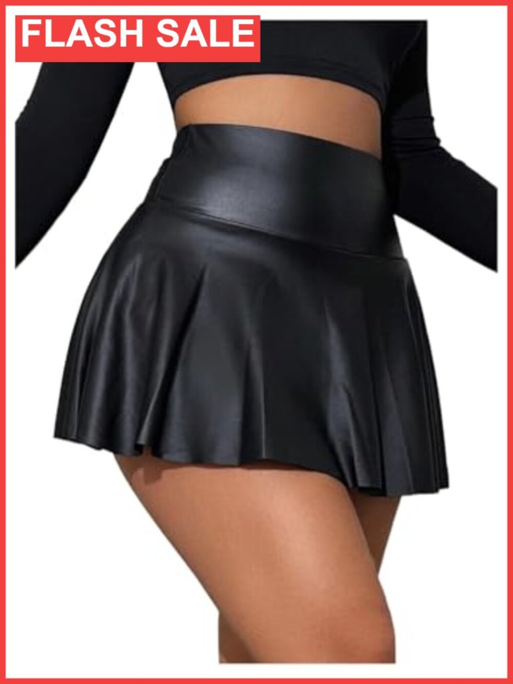 Faux Leather Mini Skort High Waist Ruffle Hem Flared Club Party Skirt